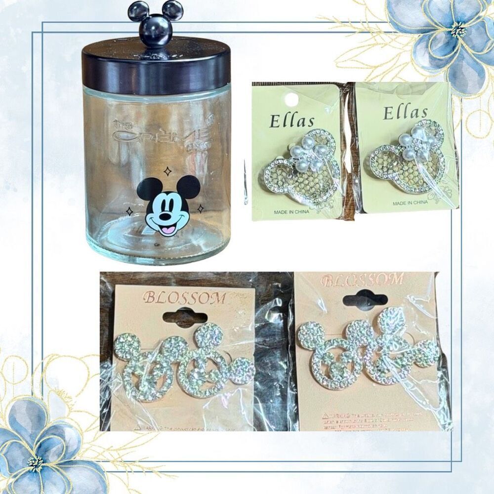 Disney Mickey Jewelry Bundle: 2 Ella’s Brooches, 2 Blossom Earrings + Vanity Jar